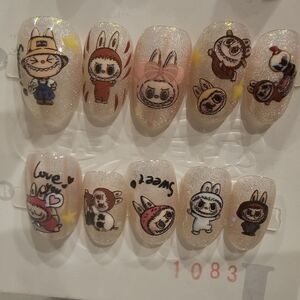 Glitter Bunny Character Press-On Nails - Sparkling Cream Pink Accents